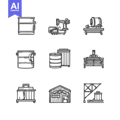 Aset desain premium: Industrial Equipment and Storage Containers Illustration.