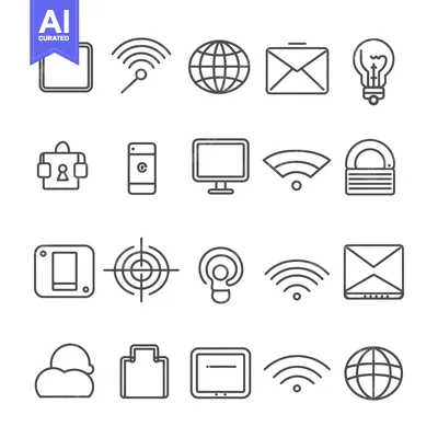 Aset desain premium: Collection of Technology-Related Line Icons