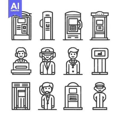 Premium design asset: Collection of Line Art Icons for Public Service and Information.