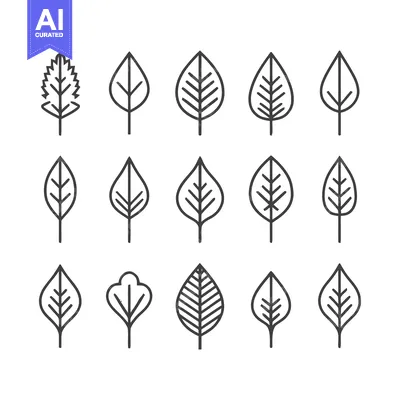 Aset desain premium: Minimalist Leaf Collection - A Diverse Array of Botanical Line Art.
