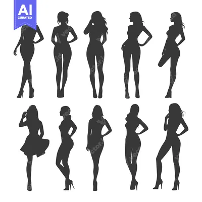 Aset premium populer: Collection of Ten Female Silhouettes in Different Poses
