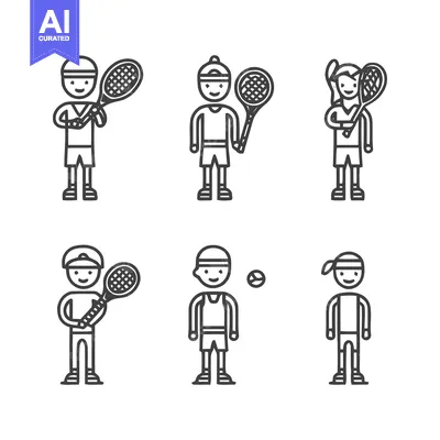 Aset desain premium: Tennis Players in Action - A Collection of Vector Illustrations.