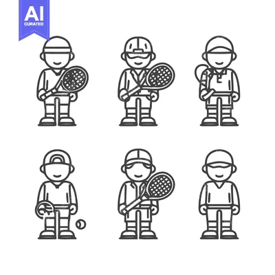 Popular premium asset: Tennis players in line art style with rackets and balls.
