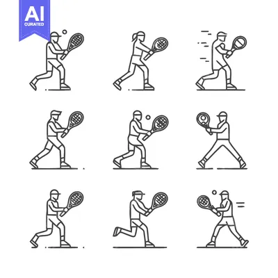 Tennis Players in Action - A Collection of Sport Icons.