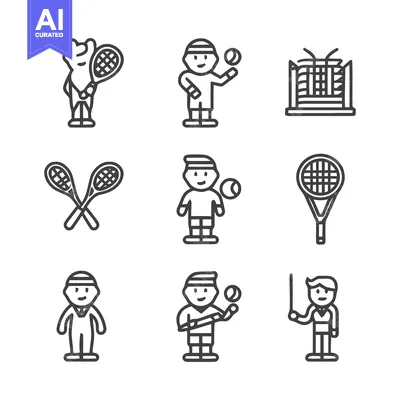 Aset desain premium: Tennis Icons - A Collection of Sports Illustrations.