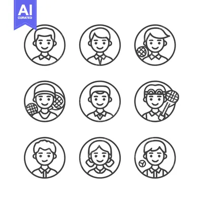 Aset premium populer: Line Art Portraits of Diverse People in Circles.
