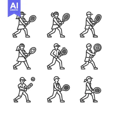 Tennis Players in Action - A Collection of Line Art Illustrations.