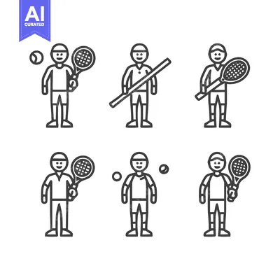Aset desain premium: Tennis Players and Equipment - A Sports-Themed Illustration.