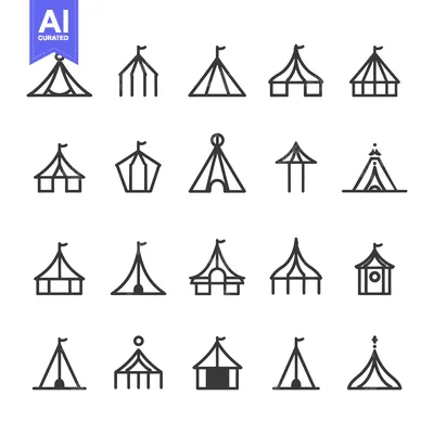 Premium design asset: Collection of Tent and Circus Tent Outline Icons