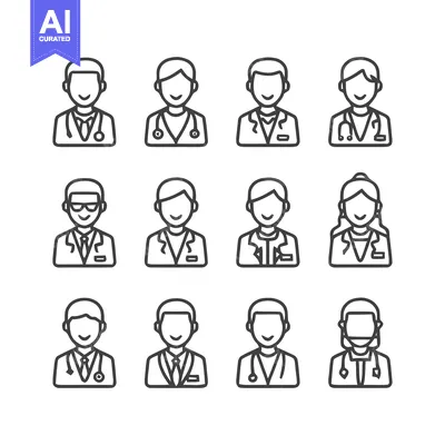 Aset desain premium: Medical Professionals - Diverse Lineup of Doctors and Healthcare Provi