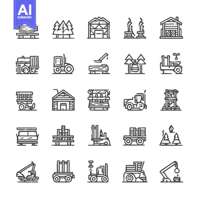Premium design asset: Forestry and Logging Industry Icons - A Comprehensive Collection.