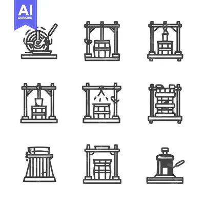 Aset desain premium: Collection of Various Pressing Machines and Equipment.
