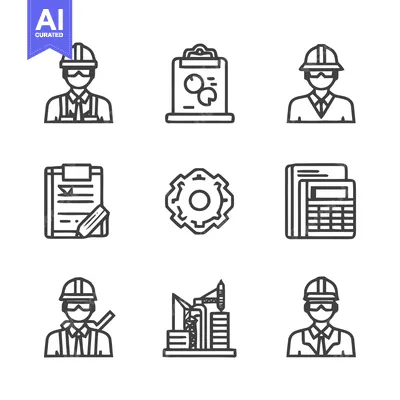 Aset desain premium: Engineering and Construction Icons - A Comprehensive Collection.