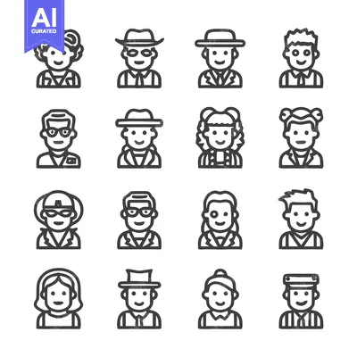 Aset premium populer: Diverse Line Art Portraits Depicting Various Individuals.