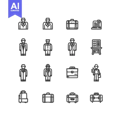 Aset desain premium: Business and Travel Icon Set - A Collection of Professional Symbols.