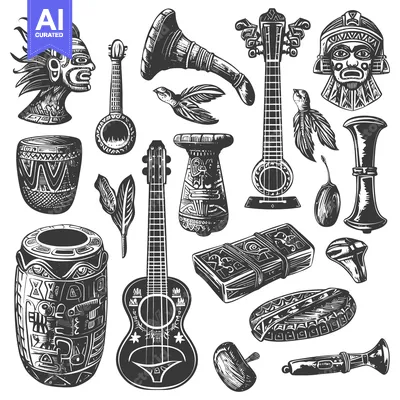 Premium design asset: Collection of Traditional Andean Musical Instruments and Cultural Arti
