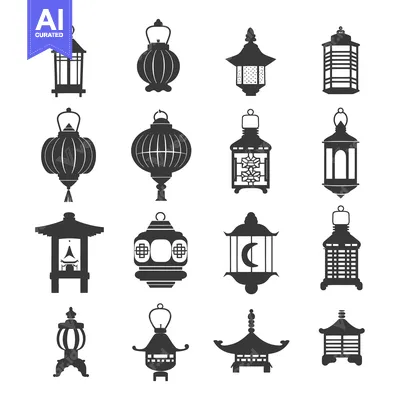 Aset desain premium: Collection of Traditional Asian Lanterns and Structures