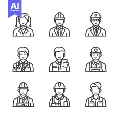 Aset premium populer: Diverse Professions - A Collection of Line Art Icons Representing Vari