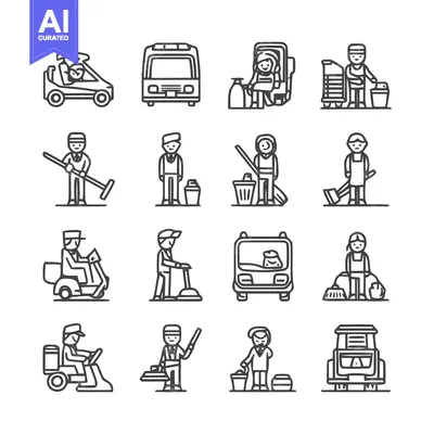 Aset premium populer: Cleaning and Sanitation Workers in Various Transportation and Industry