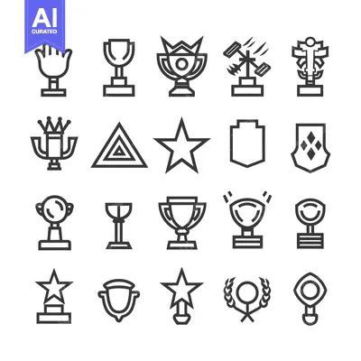 Aset premium populer: Collection of Trophy and Award Icons in Outline Style