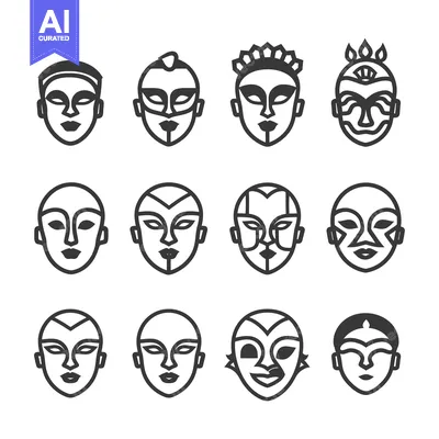 Premium design asset: Collection of Twelve Abstract Face Masks with Geometric Patterns