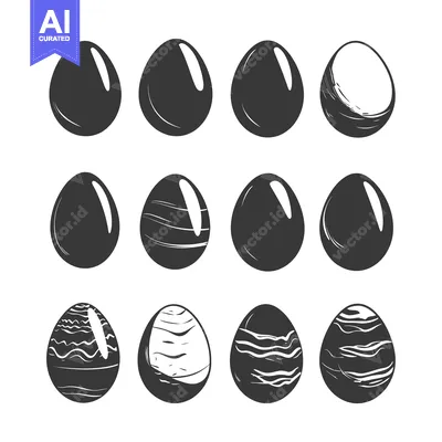 Premium design asset: Collection of Twelve Black and White Easter Eggs