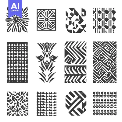 Collection of Twelve Black and White Geometric Patterns