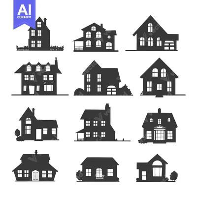 Premium design asset: Collection of Twelve Black and White House Silhouettes