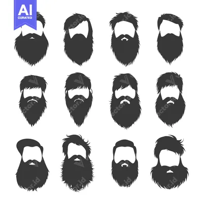 Aset desain premium: Collection of Twelve Black and White Silhouettes of Beards and Haircut