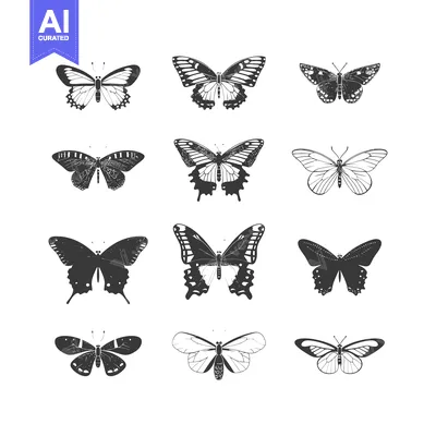 Aset premium populer: Collection of Twelve Detailed Butterfly Silhouettes