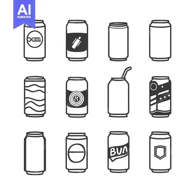 Aset premium populer: Collection of Twelve Different Aluminum Cans with Various Designs