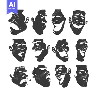 Popular premium asset: Collection of Twelve Diverse Facial Expressions in Silhouette