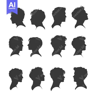 Aset desain premium: Collection of Twelve Male Silhouettes in Profile