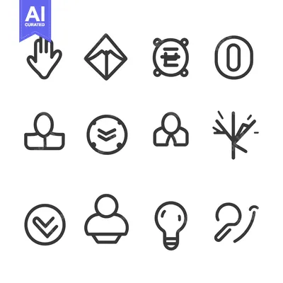 Aset desain premium: Collection of Twelve Simple Line Icons with Various Themes