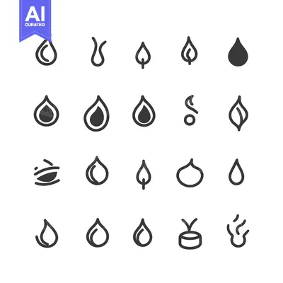 Popular premium asset: Collection of Twenty-Four Black and White Drop and Leaf Icons