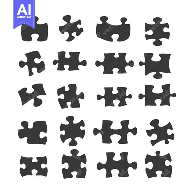 Aset desain premium: Collection of Twenty Puzzle Pieces in Black Silhouettes
