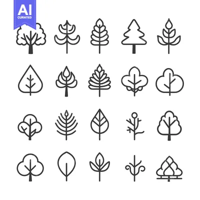 Popular premium asset: Collection of Twenty Simple Line Drawings of Trees and Plants