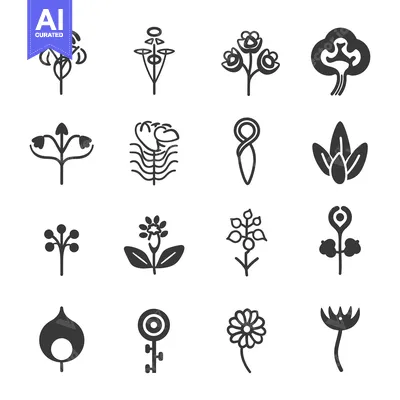 Aset desain premium: Collection of Unique Stylized Flower Icons
