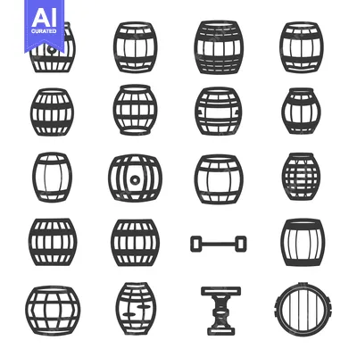 Aset desain premium: Collection of Various Barrel Icons in Black and White