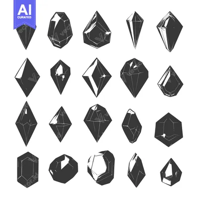 Aset desain premium: Collection of Various Black and White Crystal Shapes