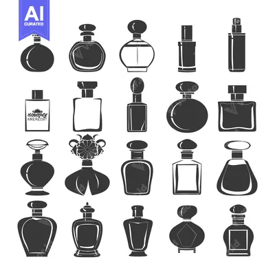 Aset desain premium: Collection of Various Black and White Perfume Bottle Silhouettes