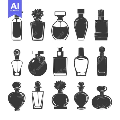 Aset premium populer: Collection of Various Black and White Perfume Bottle Silhouettes
