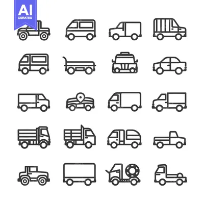 Aset premium populer: Collection of Various Car and Truck Line Icons
