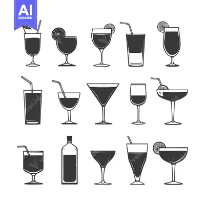 Aset desain premium: Collection of Various Cocktail and Drink Glass Icons