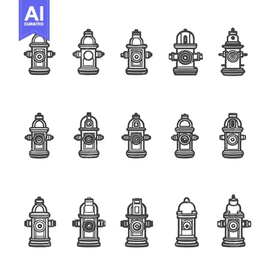 Aset premium populer: Collection of Various Fire Hydrant Designs in Black and White