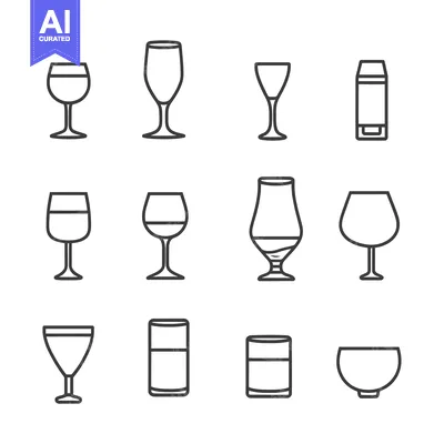 Premium design asset: Collection of Various Glassware and Drinking Vessels Line Icons