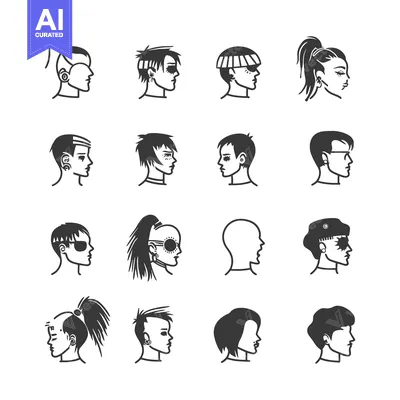 Aset premium populer: Collection of Various Hairstyles and Accessories Depicting Individuals