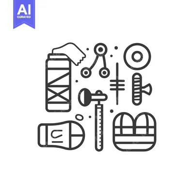Aset premium populer: Collection of Various Line-Drawn Objects