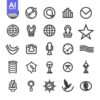 Aset desain premium: Collection of Various Line Icons in Black on White Background