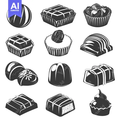 Aset premium populer: Collection of Various Shapes of Chocolate Candies